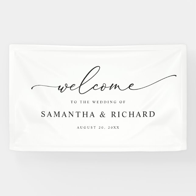Einfaches Script Black & White Wedding Willkommens Banner (Horizontal)