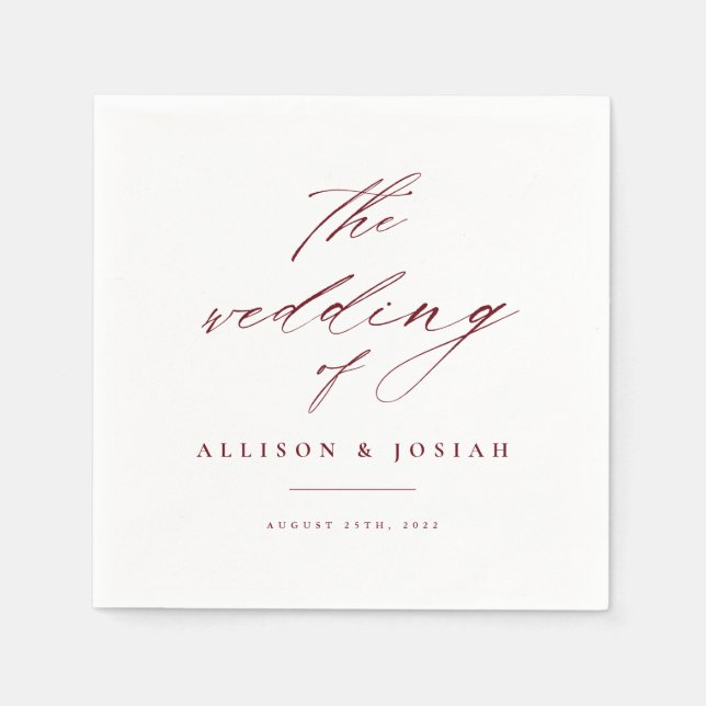 Einfaches Script Burgundy Maroon Wedding Serviette (Vorderseite)