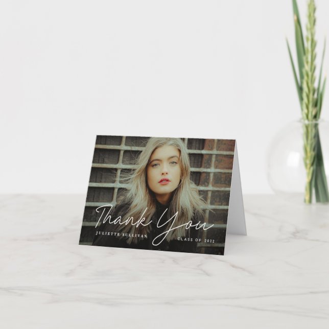 Einfaches Script-Foto-Abschluss Dankeskarte (Vorderseite)