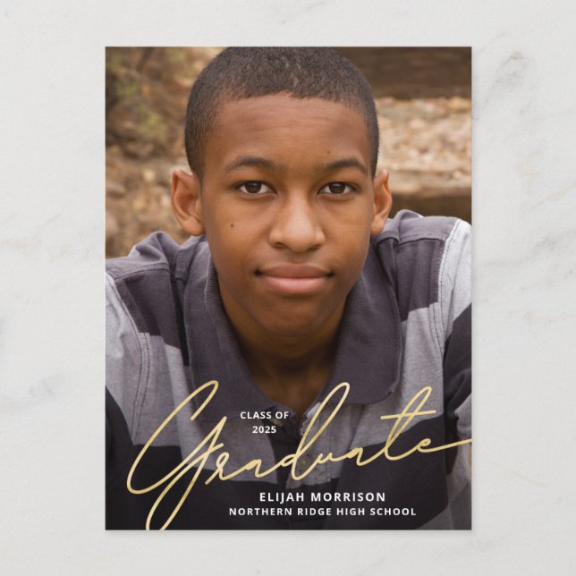 Einfaches Script-Gold-Overlay-Foto-Abschluss Postkarte (Vorderseite)