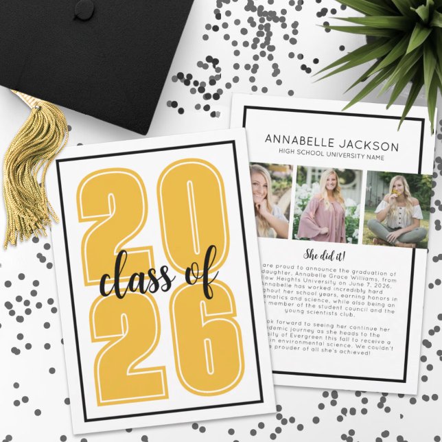Einfaches Script Graduate Foto Gold Abschluss Ankündigung (Simple Script Graduate Photo Gold Graduation Announcement )