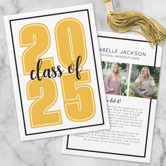 Einfaches Script Graduate Foto Gold Abschluss Ankündigung (Simple Script Graduate Photo Gold Graduation Announcement )