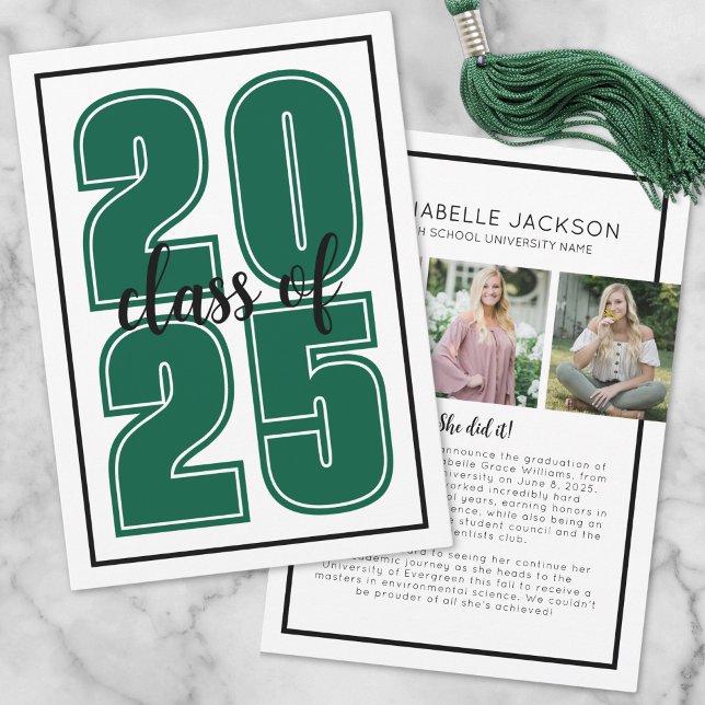 Einfaches Script Graduate Foto Green Abschluss Ankündigung (Simple Script Graduate Photo Green Graduation Announcement)