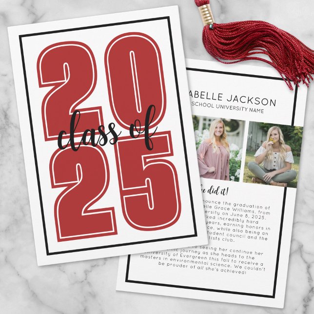 Einfaches Script Graduate Foto Red Abschluss Ankündigung (Simple Script Graduate Photo Red Graduation Announcement)