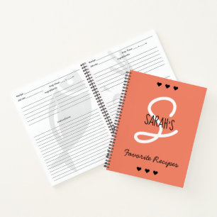 Einfaches Script Monogram Favorite Rezepte Coral Notizbuch