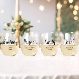 Einfaches Script Personalisiert Bridesmaid-Brautpa Weinglas Ohne Stiel