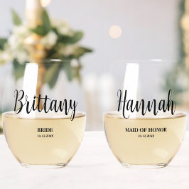 Einfaches Script Personalisiert Bridesmaid-Brautpa Weinglas Ohne Stiel