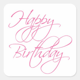 Einfaches Script Pink Happy Birthday Quadratischer Aufkleber