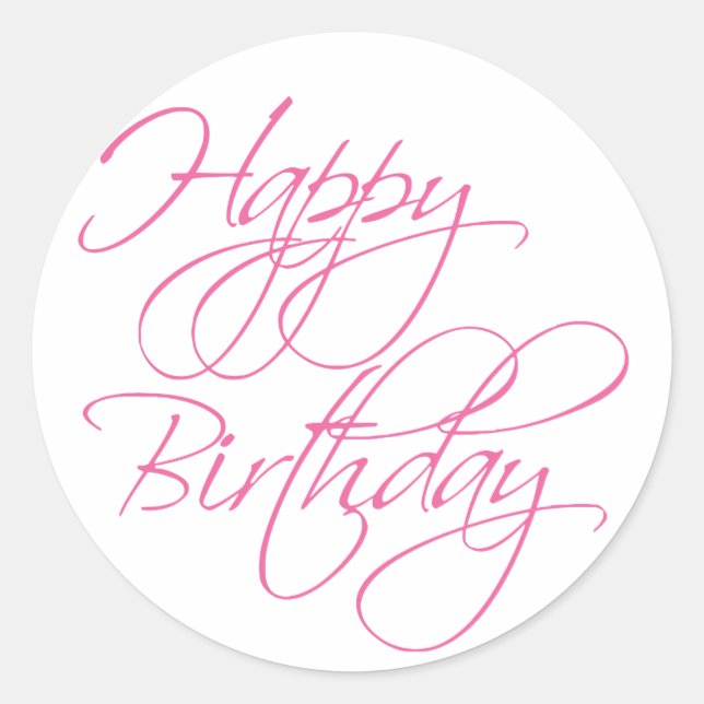 Einfaches Script Pink Happy Birthday Runder Aufkleber (Vorderseite)