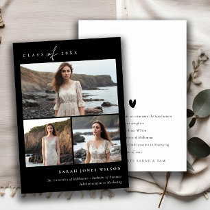 Einfaches Script Schwarz & Weiß 3 Foto Abschluss Ankündigung