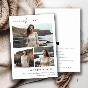 Einfaches Script Schwarz & Weiß 3 Foto Abschluss Ankündigung