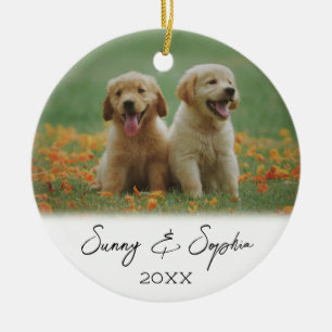 Einfaches Script-Two-Puppy-Hund-Foto Keramik Ornament