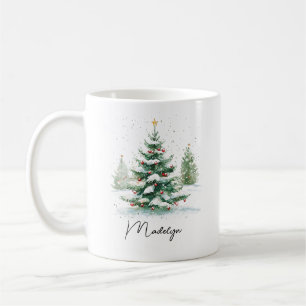 Einfaches Script Watercolor Weihnachtsbaum Kaffeetasse