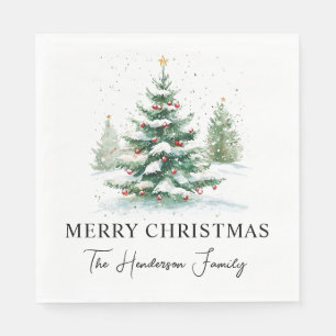 Einfaches Script Watercolor Weihnachtsbaum Serviette