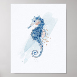 Einfaches Seepferd Blau & Gold Aqua Poster