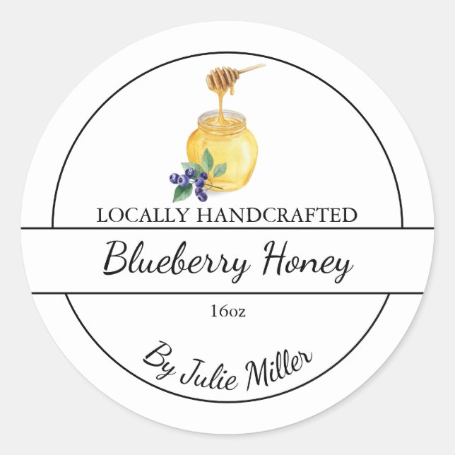 Einfaches selbstgemachtes Blaubeer-Honig-Label Runder Aufkleber (Vorderseite)