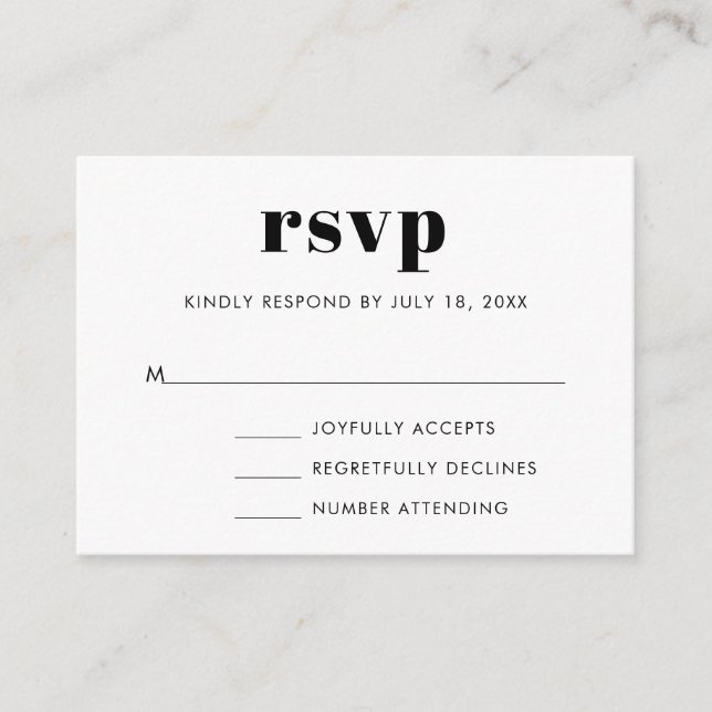 Einfaches Serif Wedding RSVP Begleitkarte (Vorderseite)
