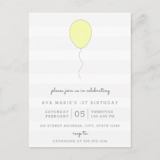Einfaches Shabby Chic Grau & Gelb Ballon Geburtsta Postkarte