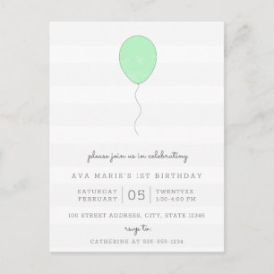 Einfaches Shabby Chic Grau und Grüner Ballon Gebur Postkarte