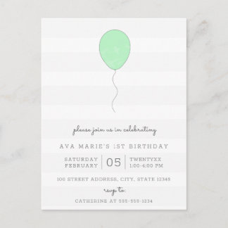 Einfaches Shabby Chic Grau und Grüner Ballon Gebur Postkarte