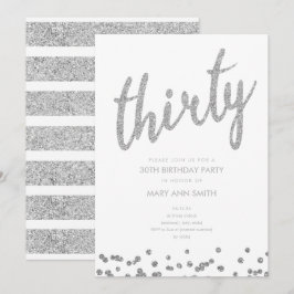 Einfaches Silver Glitzer Typ 30. Geburtstag Party Einladung