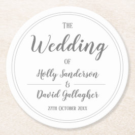 Einfaches Silver Grau & White Design Runder Pappuntersetzer