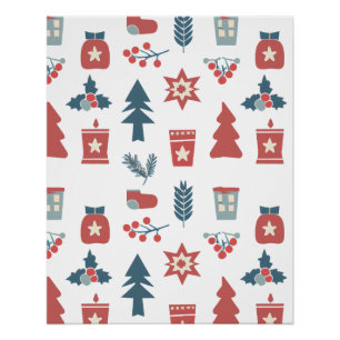 Einfaches skandinavisches Weihnachtsmuster Poster