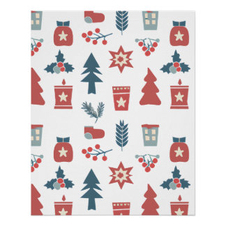 Einfaches skandinavisches Weihnachtsmuster Poster