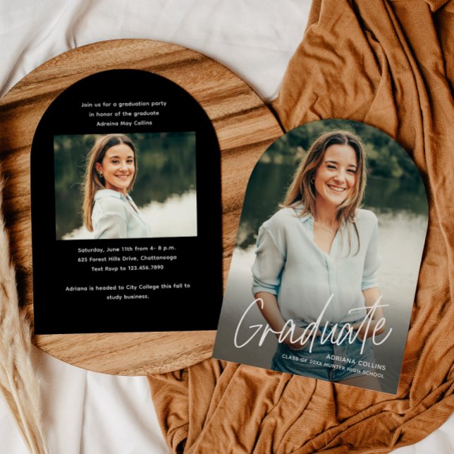 Einfaches Skript 2 Foto Arch Abschluss Einladung (Simple script photo graduation invitations. )