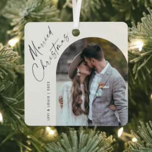 Einfaches Skript Boho-Bogen-Foto Hochzeit Weihnach Ornament Aus Metall