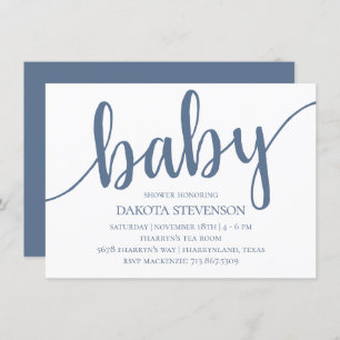 Einfaches Skript Dusty Denim Blue Baby Shower Einladung