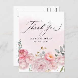 Einfaches Skript Eleganush Blush Floral Vielen Dan Postkarte