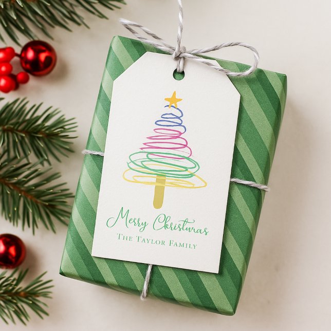 Einfaches Skript Farbige moderne Frohe Weihnachten Geschenkanhänger (Von Creator hochgeladen)