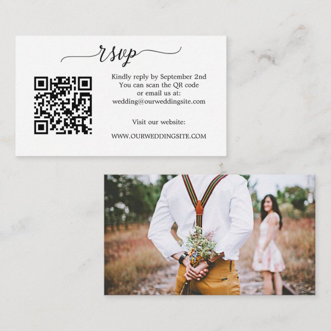 Einfaches Skript-Foto QR-Code Hochzeitsszenario RS Begleitkarte (Vorne/Hinten)