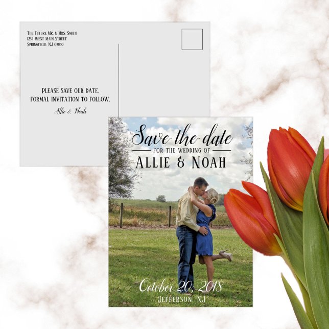 Einfaches Skript-Foto Save the Date Ankündigungspostkarte (Von Creator hochgeladen)