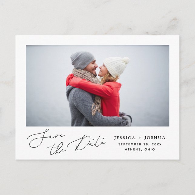 Einfaches Skript-Foto Save the Date Postkarte (Vorderseite)