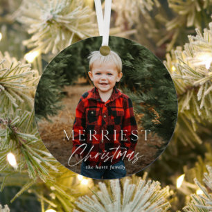 Einfaches Skript Fröhlichstes Weihnachtsfoto-Fest Ornament Aus Metall