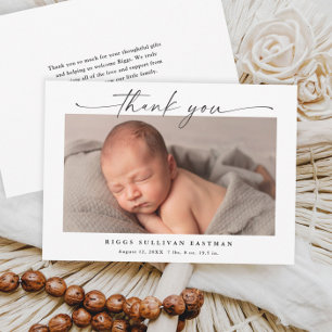 Einfaches Skript Horizontales Babyfoto Dankeskarte