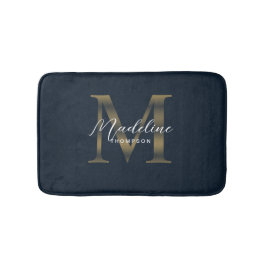 Einfaches Skript Metallisch Navy Blau Gold Monogra Badematte