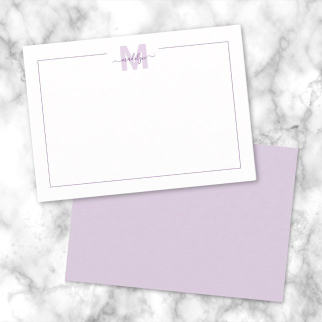 Einfaches Skript Minimalistischer Lila Name Monogr Mitteilungskarte (Simple Script Minimalist Purple Name Monogram Note Card)