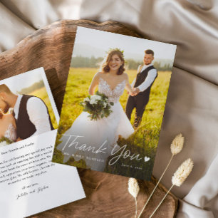 Einfaches Skript mit Herz Foto Hochzeit Dankeskarte
