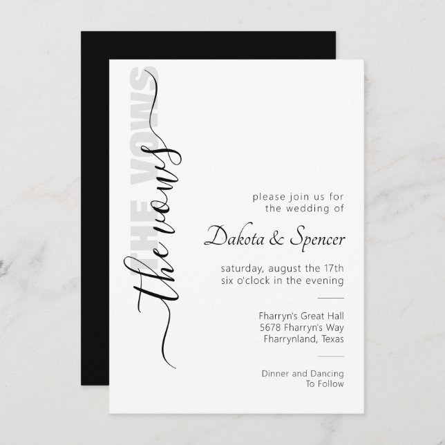 Einfaches Skript | Moderne Minimal Wedding Vows In Einladung (Vorne/Hinten)