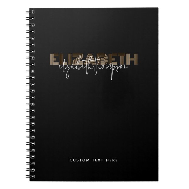 Einfaches Skript-Name-Script-Black-Gold-Notebook Notizblock (Vorderseite)