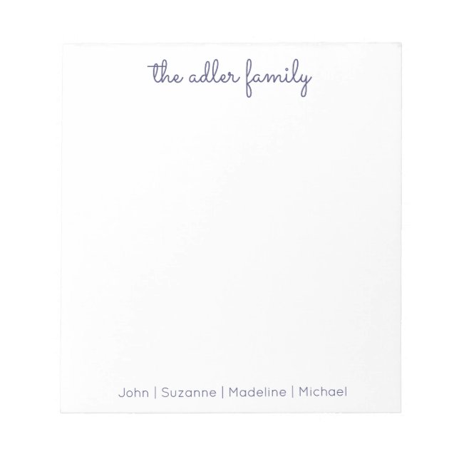 Einfaches Skript Navy Blue Family Notepad Notizblock (Vorderseite)