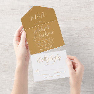 Einfaches Skript-Ocker-Hochzeit All In One Einladung