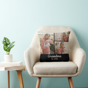 Einfaches Skript Oma Est. 3 Foto Jahr Schwarz Kissen