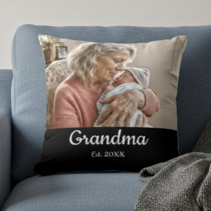 Einfaches Skript Oma Est. Foto Jahr Schwarz Kissen