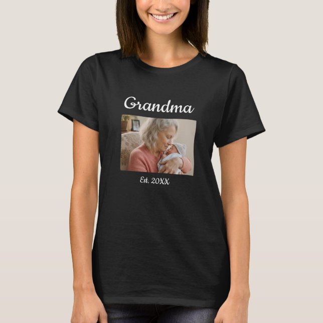 Einfaches Skript Oma Est. Foto Jahr Schwarz T-Shirt (Vorderseite)