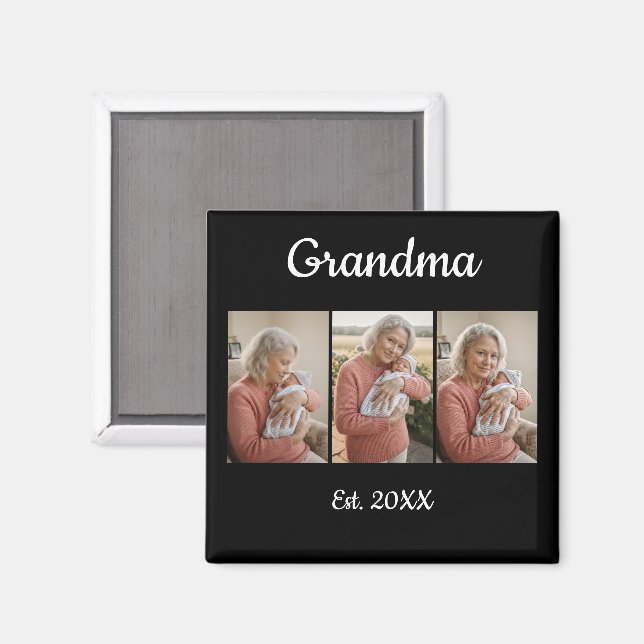 Einfaches Skript Oma gegr. 3 Foto Jahr Magnet (Vorderseite/Rückseite)