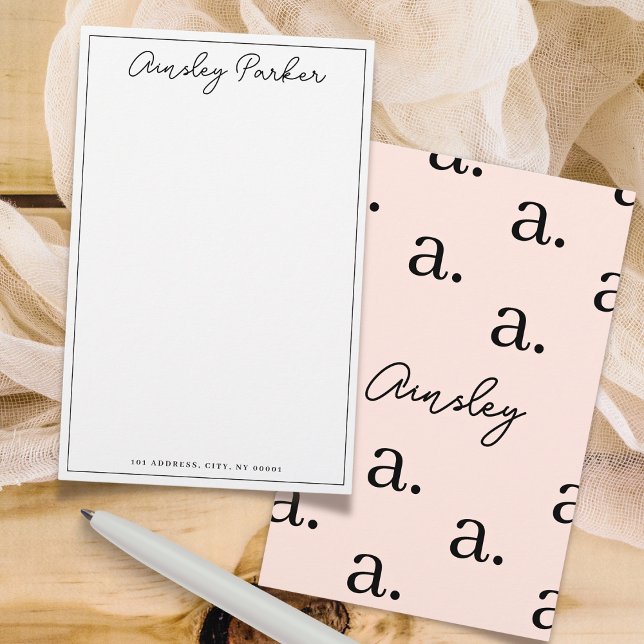 Einfaches Skript personalisiertes Monogramm-Muster Briefpapier (Von Creator hochgeladen)